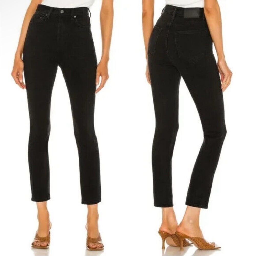 GRLFRND The Piper Jeans Black Sz 25 Super High Rise Stretch Slim Crop Button Fly